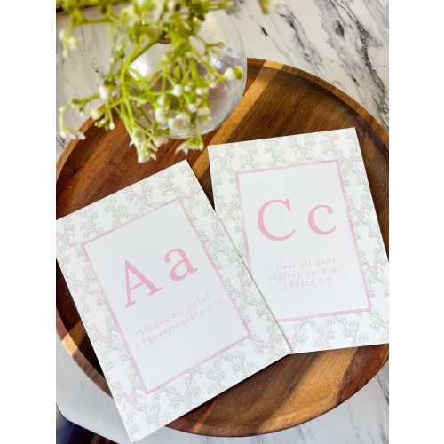 ABC Bible Verse Flash Cards | Watercolor Christian Alphabet Cards | Scripture Memory Cards for Kids | Faith-Based Learning | Blue | Pink