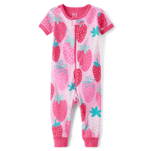 Baby And Toddler Girls Strawberry Snug Fit Cotton One Piece Pajamas - Pink