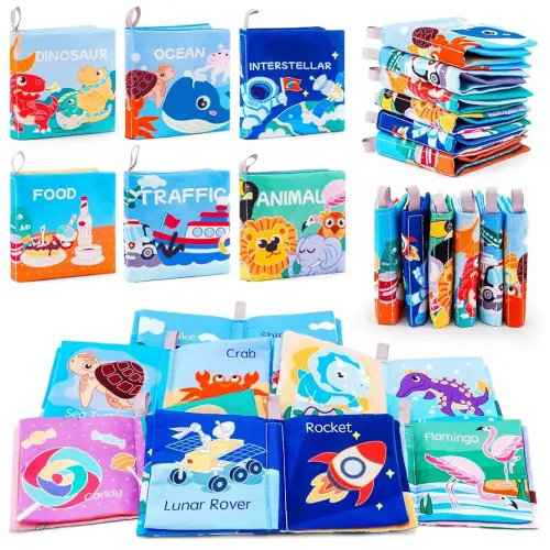 Soft Baby Crinkle Book Set,6Pcs Bath Books,Nontoxic Fabric Soft Cloth Books for Babies,Early Education Toys Giftable,Ideal Choice for Sensory Books,Learning Toys for Toddlers,Infants,and Kids