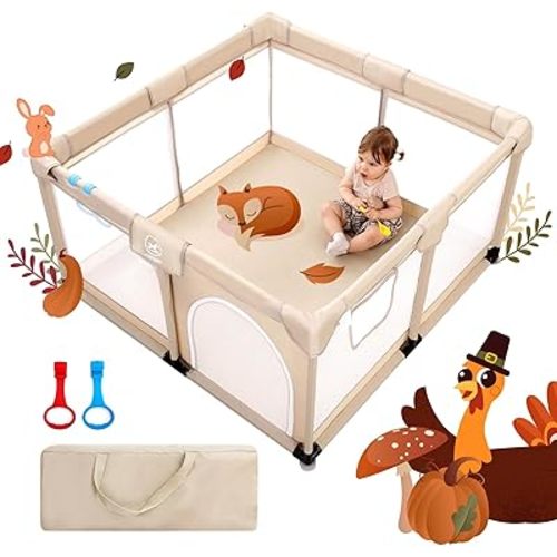 Baby Playpen, (50x50x27inch) Large Playpen for Babies and Toddlers, Sturdy Safety Play Yard for Infant, Indoor & Outdoor Play Pen with Gate, Baby Fence with Soft Breathable Mesh, Hand Rings