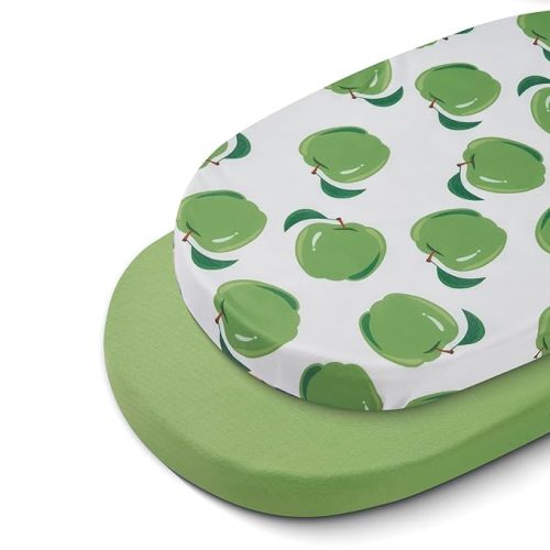 TILLYOU Baby Bassinet Sheets for Girls Boys, Fit for Hourglass Oval Rectangle Bassinet Mattress Sheets, 33”X16”, 2 Pack Green Apple & Fruit Green