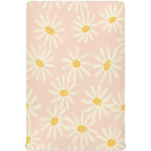 Kigai Fitted Crib Sheet for Boys Girls, Daisy Pattern Jersey Knit Baby Standard and Toddler Bed Mattresses, Cozy Soft Breathable, 28 x 52 in
