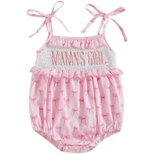 Newborn Baby Girl Romper Bow Embroidery Letter Sleeveless Spaghetti Strap Pleated Jumpsuit Bodysuit Summer Clothes