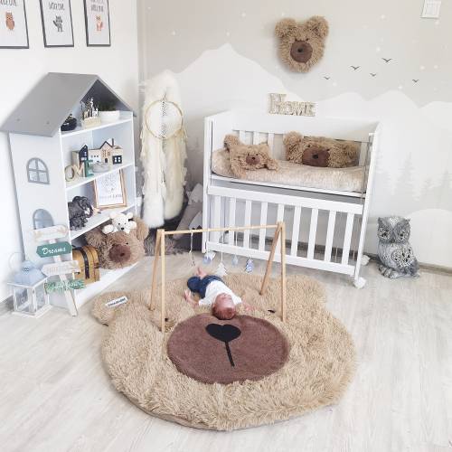 Woodland Nursery Bear Rug - Personalized Faux Fur Animal Rug for Baby Boy, Girl | Decorative Area Rug for Baby Shower, Nursery Decor