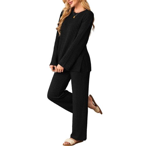 Kikibell Womens Sets 2 Piece Outfits Matching Lounge Set Cozy Knit Pajamas Oversized Loungewear Fall Winter Clothes S-2XL
