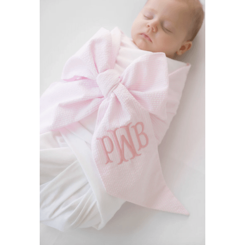 Bow Swaddle ® - Pink Savannah Seersucker