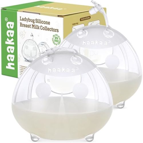 haakaa Ladybug Silicone Breast Milk Collector - Wearable Nursing Cups for Breastfeeding Moms, Collect Leaky Breast Milk, Protect Sore Nipples, Made of Soft Food Grade Silicone (1.4oz/40ml, 2 pcs) - Clear - 1.4oz/40ml - 2 Count