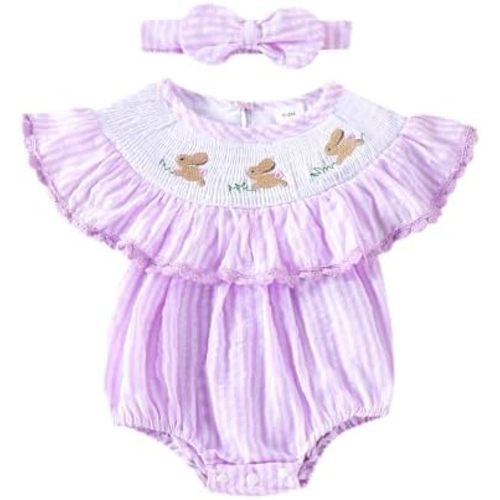Baby Girl Summer Clothes Classic Stripes Plaid Print Short Sleeve Romper Smocked Bodysuit Cute Newborn Playsuit