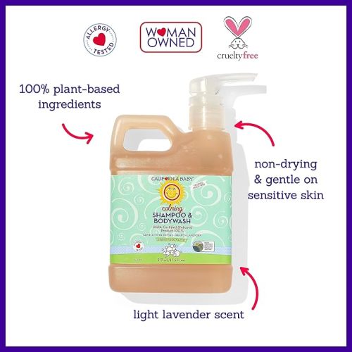 California Baby Calming Baby Shampoo + Baby Wash | 100% Plant-Based | Lavender Body Wash For Sensitive Skin | Hypoallergenic | 517 mL / 17.5 oz.