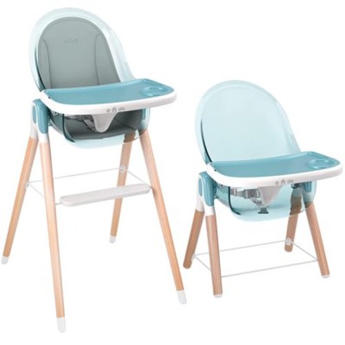 Children of Design 6-in-1 Classic High Chair with Cushion for Babies and Toddlers Non-Reclinable Wooden Booster Seat with Tray for 6 Months to 6 Years Old, Blue