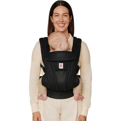 Ergobaby Omni Deluxe Baby Carrier Newborn to Toddler - Breathable Baby Carriers for Summer - All-Position Carrier with Enhanced Lumbar Support & Airflow (7-45 Pounds), Mesh, Onyx Black
