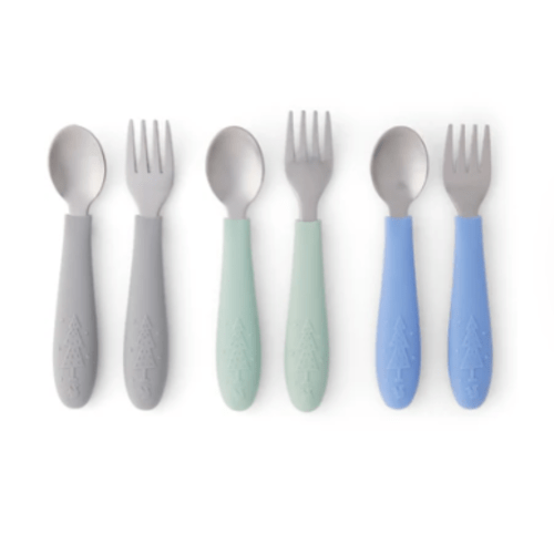 Babies/Toddler Stainless Steel Spoons + Forks with Silicone Handle
