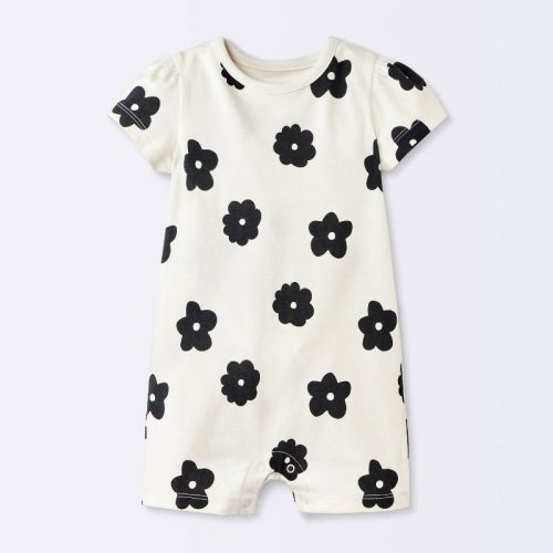 Baby Girls' Floral Short Sleeve Romper - Cloud Island™ White 0-3M