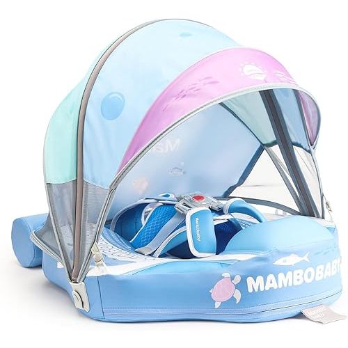2024 Mambobaby Baby Float with Canopy & Tail Infant Swim Float Non-Inflatable Toddler Pool Float with Skin-Friendly Material for 3-24 Months Baby Boys Grils