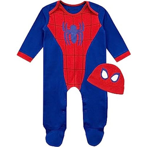 Marvel Baby Bodysuit and Hat Set | Spiderman Baby Onesies | Baby Boy Pajamas