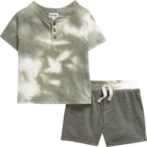 Verde Wash Tie Die Henley & Drawstring Shorts Set