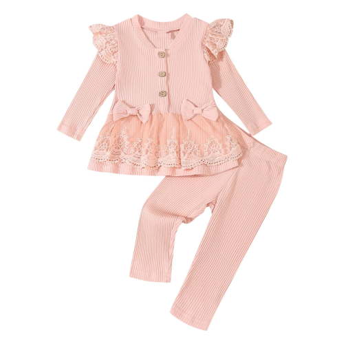 Wdfiry 0-4T Baby Girls Clothes Girls 2PCS Outfits Set Toddler Girls Long Sleeve Cute Lace Top Pants Set Clearance