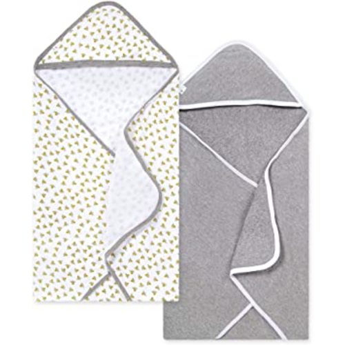 Burt's Bees Baby - Hooded Towels, Absorbent Knit Terry, Super Soft Single Ply, 100% Organic Cotton (Honey Bee/Grey, 2-Pack)