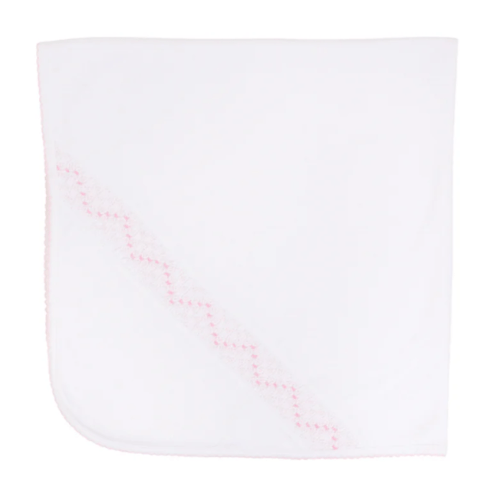 Sweetly Smocked Blessing Blanket - Worth Avenue White with Palm Beach Pink
