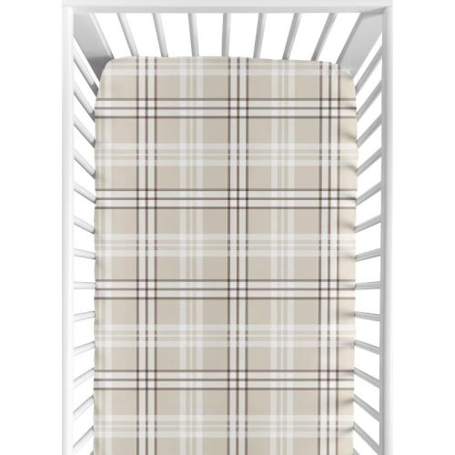 Sweet Jojo Designs Boy, Girl, Unisex/Gender Neutral Baby Fitted Crib Sheet Gingham Plaid Taupe and White