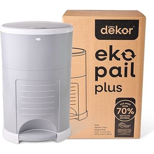 Diaper Dekor EKO Plus Diaper Pail, Gray | ONLY Eco-Friendly Diaper Pail Made with 70% Recycled Materials | Hands-Free: Step–Drop–Done | Cost-Effective Refill System |Great Cloth Diaper Pail