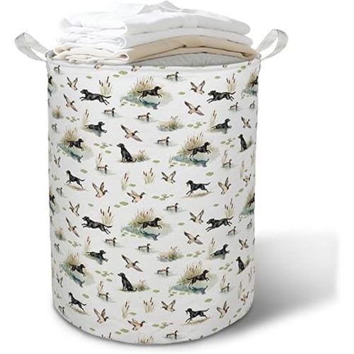 Black Labrador Retriever Mallard Duck Laundry Basket Hamper, Rustic Duck Lab Dog Foldable Clothes Toys Books Storage Box Bins Baskets Organizer for Baby Boy Nursery Kids Room Bathroom