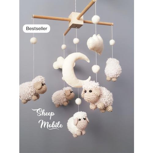 Baby Crib Mobile, Sheep Mobile, baby mobile neutral Crochet Crib Mobile, Schaf  Mobile, Bébé Mouton, Gehäkeltes Mobile, Crib Holder, Arm