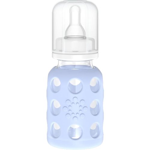 Lifefactory Glass Baby Bottle with Stage 1 Nipple and Protective Silicone Sleeve Blanket 4 Oz