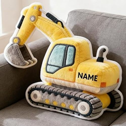 Custom Excavator Shaped Pillow Cute Personalized Name Plush Doll, Double-Sided Construction Engineering Vehicle Pillow for Men, Birthday Gifts for Men Sofa Decorative Pillows 8-32in