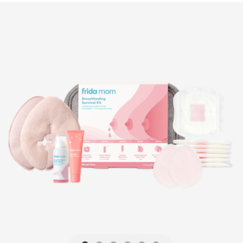 Frida Mom Breastfeeding Survival Kit for Nursing Moms, Reusable Hot+Cold Breast Relief Packs, Hydrogel Nipple Pads, Cracked Nipple Saline Spray, Nipple Balm, Nursing Pads, 13 Piece Gift Set