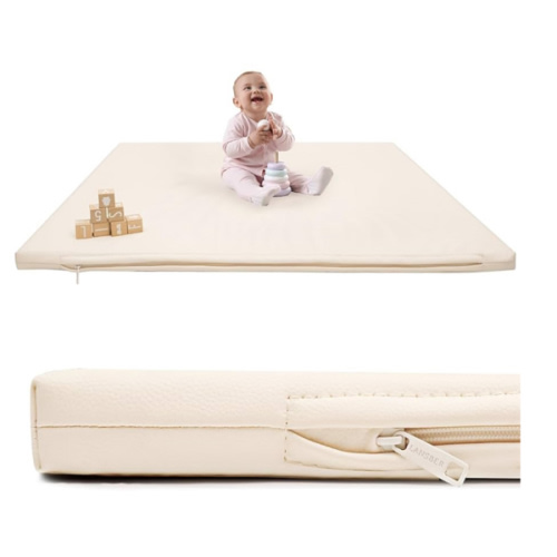 1.2" Padded Baby Play Mat 50x50 Playpen Mat- Extra Thick Waterproof Vegan Leather for Infants and Toddlers, Soft and Easy-to-Clean Floor Mat for Crawling & Play
