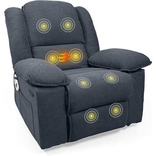 FLEXISPOT Rocker Recliner Chair for Adults - Massage Rocker Recliner Chair w/Heat & Vibration, 270° Swivel Glider Single Sofa for Living Room Bedroom, Blue-Gray (XRC2)