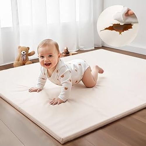 Padded Baby Play Mat - Thick Play Mat for Baby - Super Soft Non Toxic Vegan Leather Mat for Baby Girls and Boys Play on Floor - 50 x 50 Playpen Mat -Wipeable Tumbling Crawling Mat for Baby