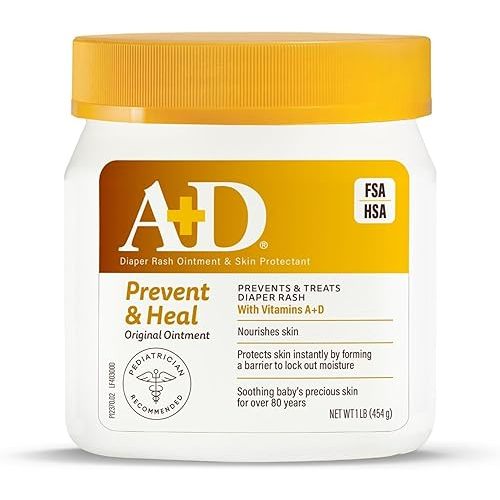 A+D Original Diaper Rash Ointment, Prevents & Protects Diaper Rash, Moisturizes & Heals Dry Skin With Vitamins A&D, 16oz Jar