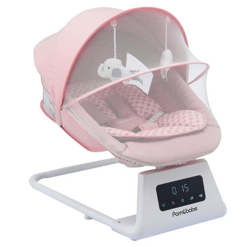 Pamo Babe Baby Swing for Newborns,5 Speeds with Remote Control,Canopy,Mosquito Net(Pink)