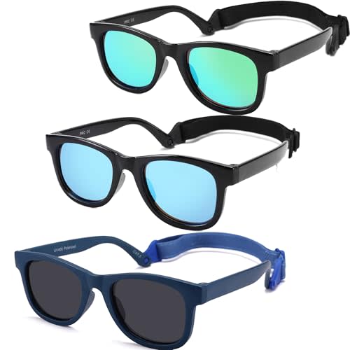 GLARDEFE Polarized Baby Sunglasses with Strap - Unbreakable Infant Sunglasses for Newborn Toddler Boys Girls Age 0-12 Months