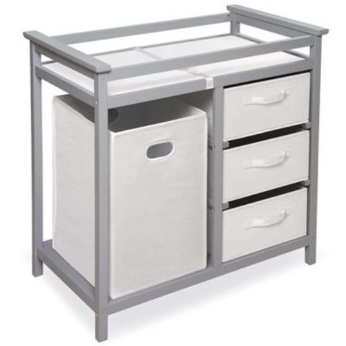 Badger Basket Modern Baby Changing Table with Hamper and 3 Baskets (White/White)