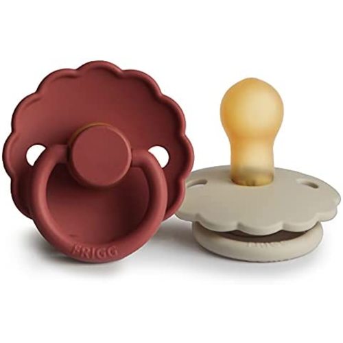 FRIGG Daisy Natural Rubber Baby Pacifier | Made in Denmark | BPA-Free (Baked Clay/Cream, 0-6 Months) 2-Pack