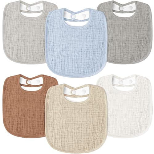 Susurration Muslin Baby Drool Bibs 6Pack Soft Square Adjustable Baby Bandana Bibs for Unisex Girls & Boys