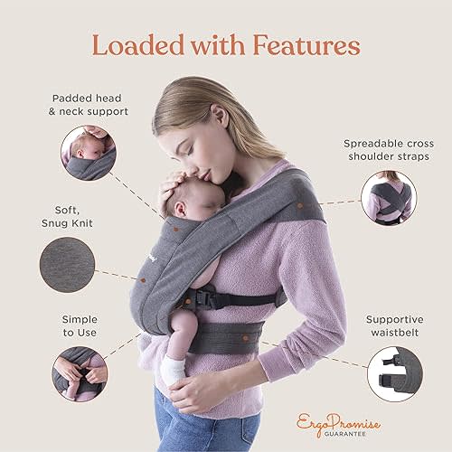 Ergobaby Embrace Cozy Newborn Essentials Baby Carrier Wrap (7-25 Pounds), Ponte Knit, Jade Green