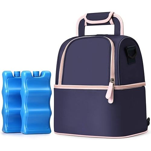 NCVI Breastmilk Cooler Bag with 2 Ice Pack, Breast Pump Bag with Cooler Fits 6 Bottles, Double Layer Breast Milk Baby Bottle Cooler Bag, for Travel, Nursing Mom Daycare, Work, Picnic (Purple)