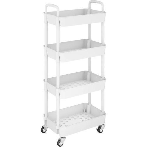 UDEAR 4-Tier Kitchen Rolling Utility Cart,Multifunction Storage Organizer with Handle and 2 Lockable Wheels for Kitchen,Bathroom,Living Room,Office,White