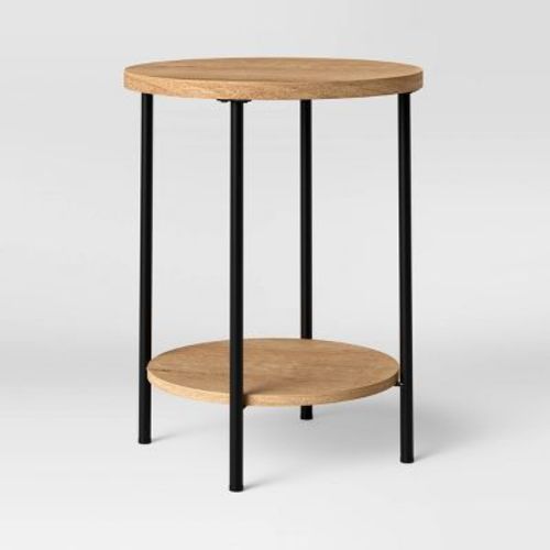 Wood and Metal Round End Table - Room Essentials™, Color: Natural