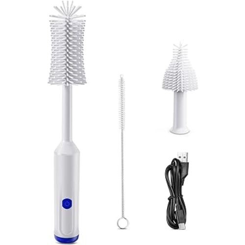 Electric Bottle Brush Cleaner Baby: Magic Bottle Brush,Electrical Cleaning Set with Bottle/Pacifier/Straw Brush, Automatic Spinning Brush for Baby Bottles,Gift for Pregnant Women and New Moms (White)