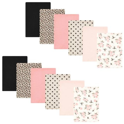Hudson Baby Infant Girl Cotton Flannel Burp Cloths Bundle, Neutral Pink Floral, One Size