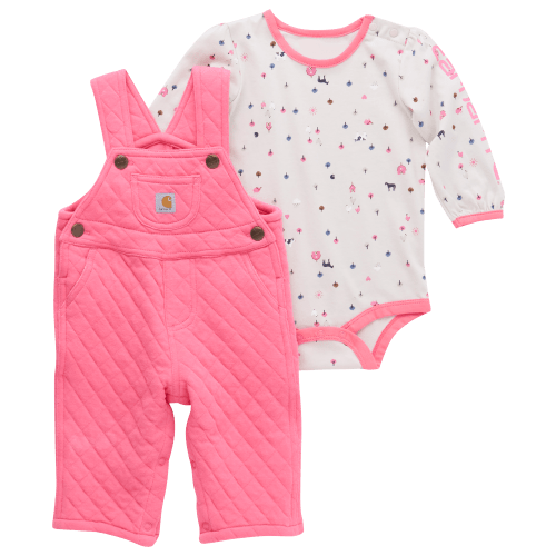 Carhartt Printed Long-Sleeve Bodysuit and Quilted Overalls Set for Babies
