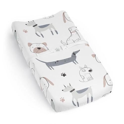 Sweet Jojo Designs Dog Boy Girl Unisex/Gender Neutral Baby Changing Pad Cover Sheet Infant Newborn Diaper Table Change Mat Cover Grey Taupe Blue Modern Puppy Pet Watercolor Puppies Bulldog Paw Print