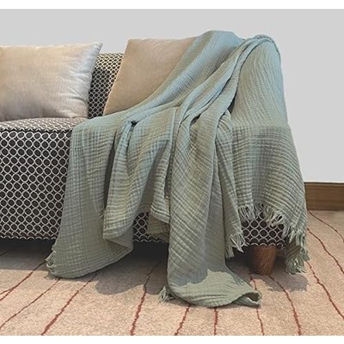KyraHome 100% Organic Cotton 60"x80" Large Muslin Blanket for Couch, Adult, Toddler, Plant Dyed Pre-Washed, Breathable, Soft, Lightweight Blankets for Women, All Season (Sage Green)