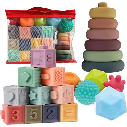 3 in 1 Montessori Toys for Babies 0-6 Months, Baby Toys 12-18 Months, Baby Blocks, Stacking Toys, Sensory Developmental Education Toys for Toddler Baby 12-18 Months