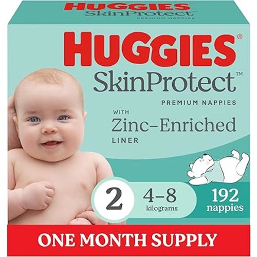 Huggies Skin Protect Infant Nappies Size 2 (4-8kg) 192 Count - One Month Supply (Packaging May Vary)